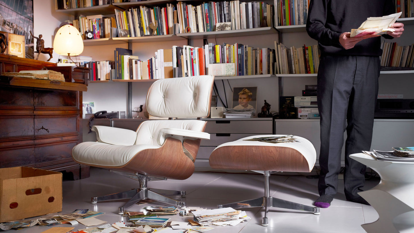 Lounge Chair & Ottoman Leder Weiß