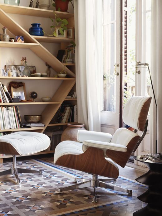 Lounge Chair & Ottoman Leder Weiß